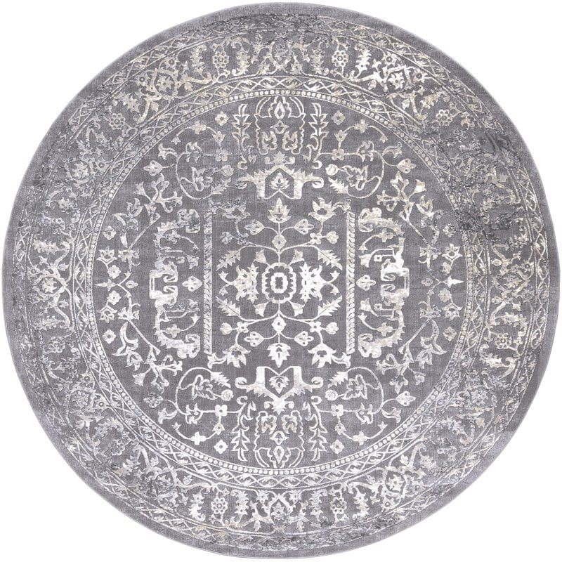 Surya Tibetan TBT2300 63x63" Round Traditional Fabric Rug in Charcoal