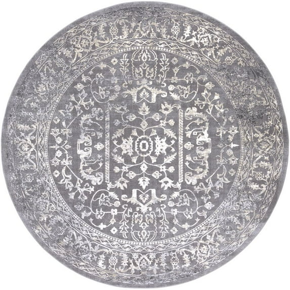 Surya Tibetan TBT-2300 63x63" Round Traditional Fabric Rug in Charcoal/Ivory