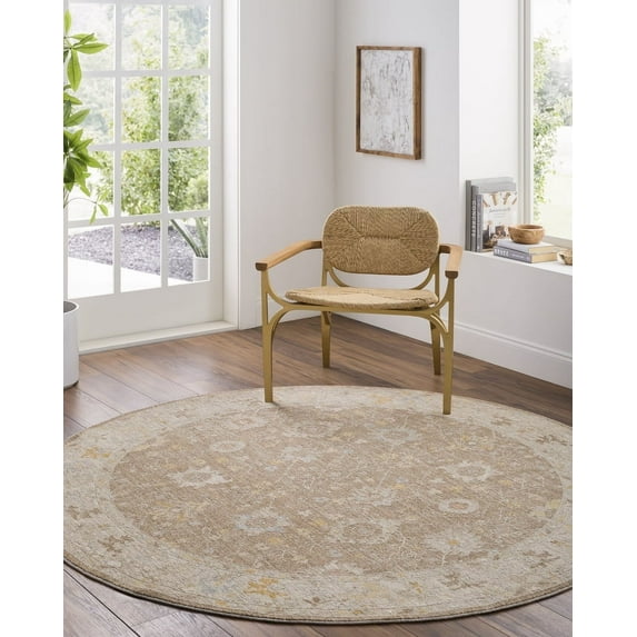 Livabliss Avant Garde Vintage Fringe Area Rug, 6'7" x 6'7", Brown