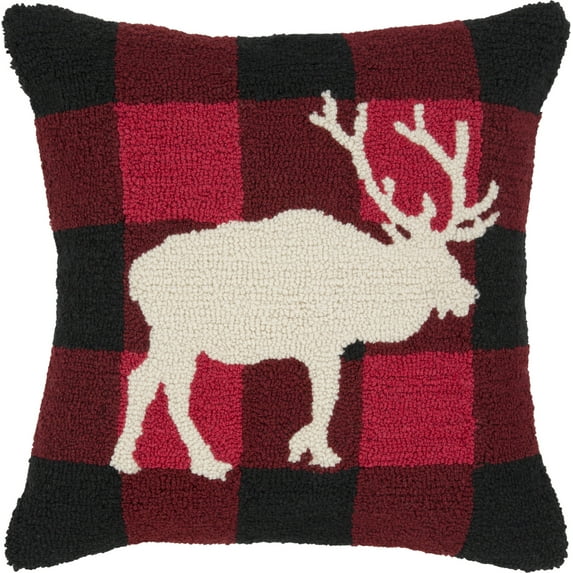 Surya Wit-Mse-1818D Winter 18" Wide Square Plaid Novelty Deer Cotton And Polyester Covered