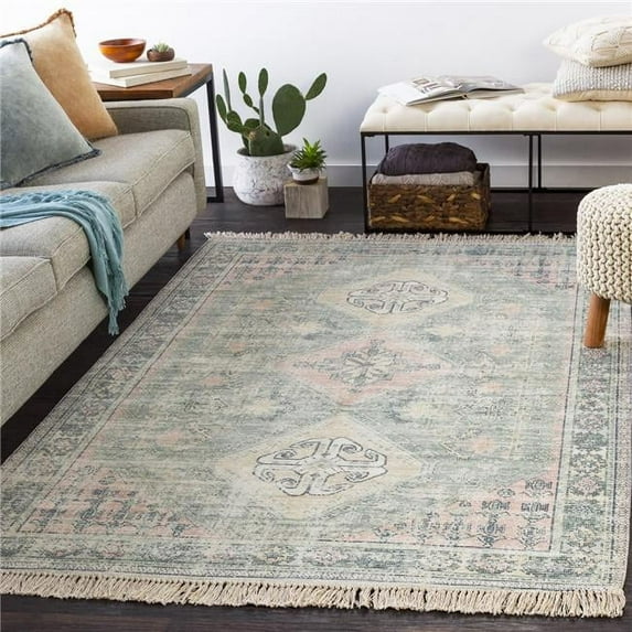 Surya Zainab ZAI-2316 106x144" Rectangle Cotton Rug in Sage Green/Light Pink
