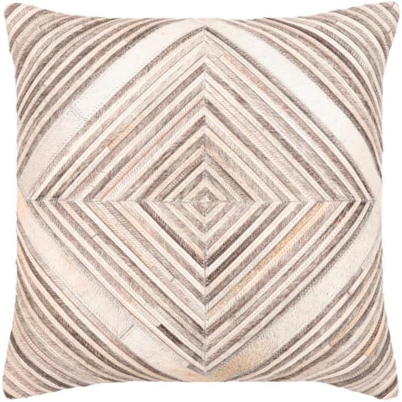 Surya Zander ZND-007 20x20" Square Rustic Leather Pillow Cover in Cream