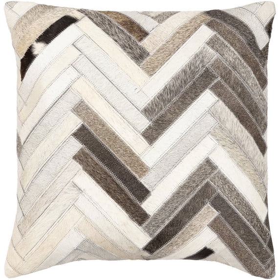 Zander Leather Rustic Pillow Cover in Charcoal,Cream
