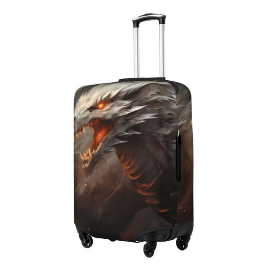 Susaid Abstract White Dragon Print Elastic Washable Suitcase Cover with Hidden Zipper, Fits 18-32 Inch Luggage for Protection During Travel-Large