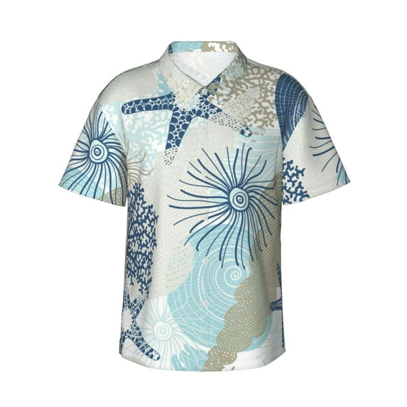 Susaid Algae Corals and Seashells Print Short Sleeve Shirts Button Down Casual Shirts Summer Beach Aloha Button Down Short Sleeve for Men ,X-Large