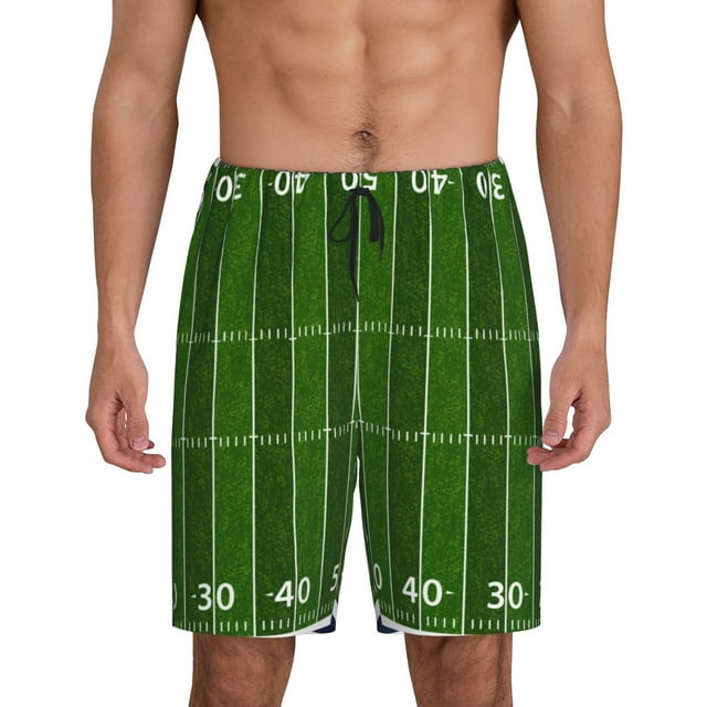 Susaid American Football Field Print Mens Shorts, Breathable Lounge Sleepwear Set with Elastic Waistband and Pockets-Large
