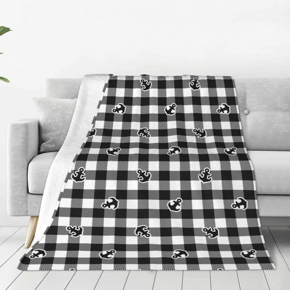 Susaid Anchor Black Tartan Plaid Print Microfiber Cleaning Cloth, Multi-Functional Cleaning Towels, Highly Absorbent Cleaning Rags,Cleaning Cloths for Car Kitchen Home-80"x60"