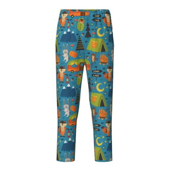 Susaid Animals In Camping Print Soft Teen Sleep Pants, Long Pajama Bottoms with Two Pockets and Elastic Waist, Designed for Ages 5-16-Small