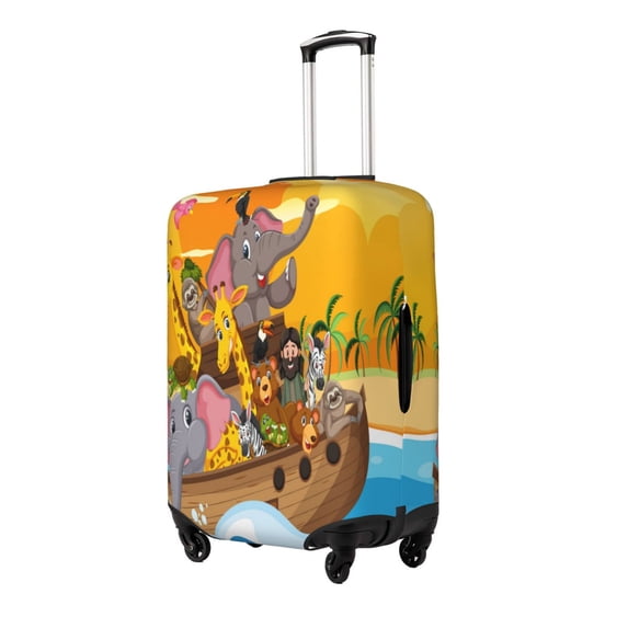 Susaid Animals on Noah's Ark1 Print Elastic Washable Suitcase Cover with Hidden Zipper, Fits 18-32 Inch Luggage for Protection During Travel-Large