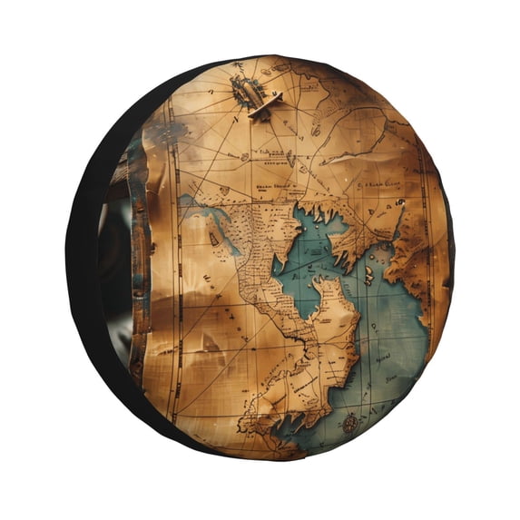Susaid Antique Map Adventure Scene Print Tire Covers,Waterproof Anti-UV Snow Sun Rain Tire Covers for RV,Truck, SUV, Trailer, Camper-14 inch