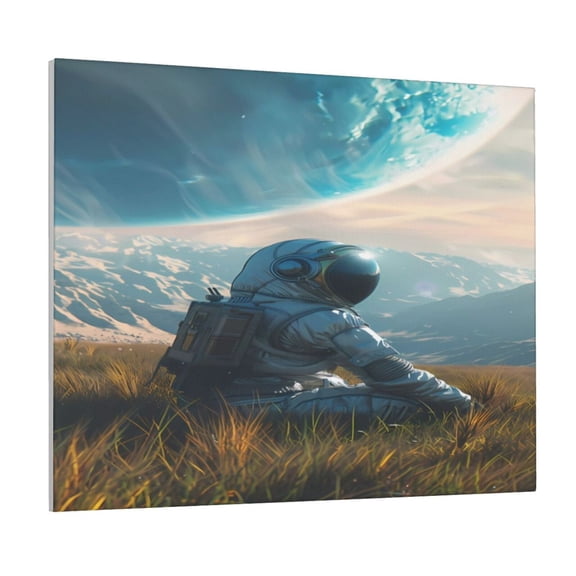 Susaid Astronaut Contemplating Planet Pattern Canvas Wall Decor Poster Framed Artwork Decoration for Bedroom Home Office Ready to Hang,Horizontal