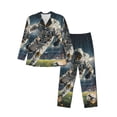 thumbnail image 1 of Susaid Astronaut Soccer Field Print Men's Long Sleeve Pajama Set, Two-Piece Button-Down Loungewear PJs Set, Comfortable Sleepwear for Relaxation-X-Large, 1 of 7