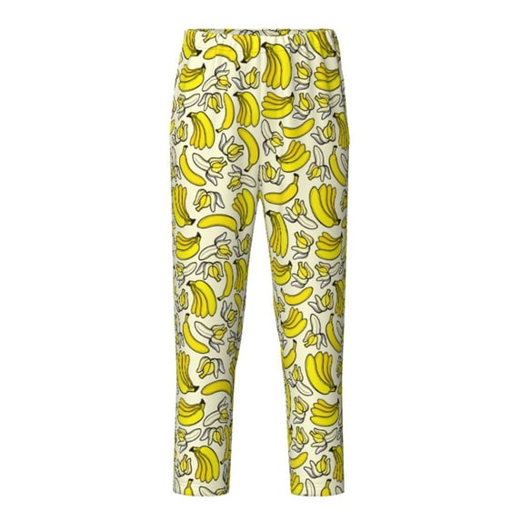 Susaid Banana Print Soft Teen Sleep Pants, Long Pajama Bottoms with Two Pockets and Elastic Waist, Designed for Ages 5-16-Small