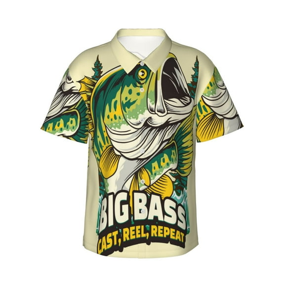 Susaid Bass Fish and Water Print Hawaiian Shirts for Men Women,Hawaiian Summer Short-Sleeve Casual Relaxed-Fit Button-Down,X-Large
