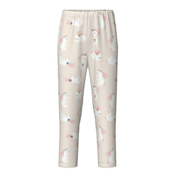 Susaid Beautiful Rabbit Print Soft Teen Sleep Pants, Long Pajama Bottoms with Two Pockets and Elastic Waist, Designed for Ages 5-16-Small