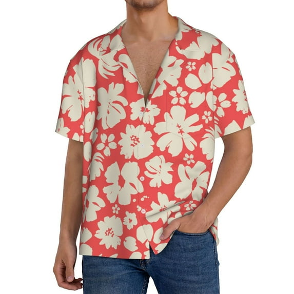 Susaid Beige Flowers Print Men's Polo Shirts Button Down Short Sleeve Casual Summer Beach Vintage Shirts for Men-3X-Large