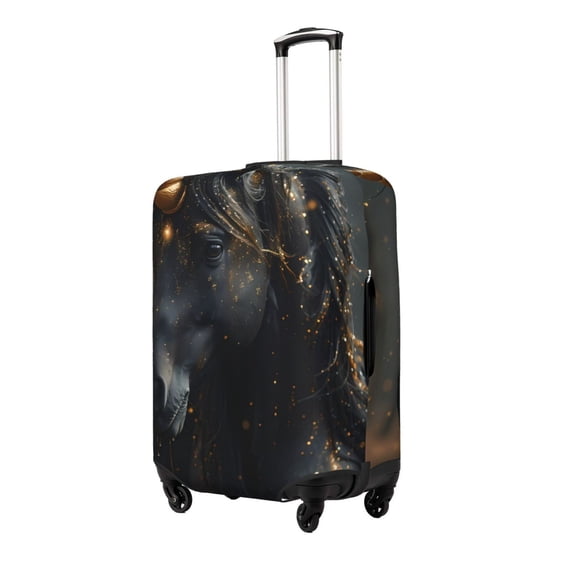 Susaid Black And Gold White Horse Print Elastic Washable Suitcase Cover with Hidden Zipper, Fits 18-32 Inch Luggage for Protection During Travel-X-Large