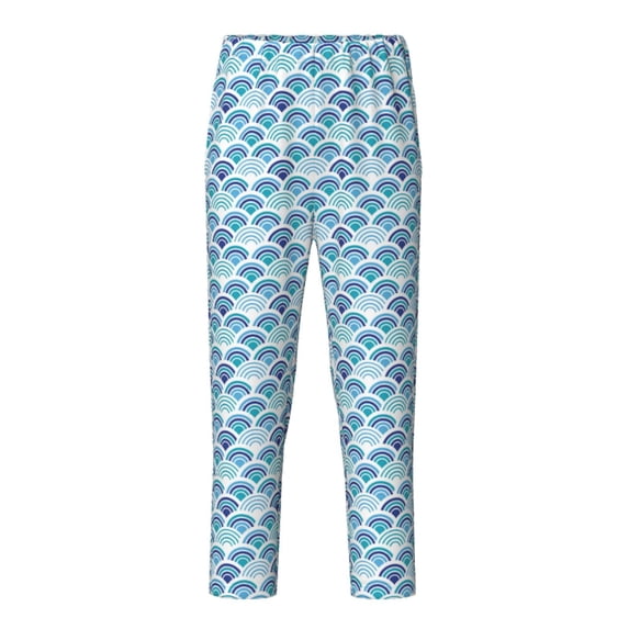 Susaid Blue Fish Scale Texture Print Soft Teen Sleep Pants, Long Pajama Bottoms with Two Pockets and Elastic Waist, Designed for Ages 5-16-Small