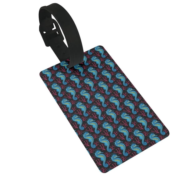 Susaid Blue Seahorse Print Funny Luggage Tags Colorful Unique Travel Baggage Bag Tags Suitcase Identify Labels for Women Men