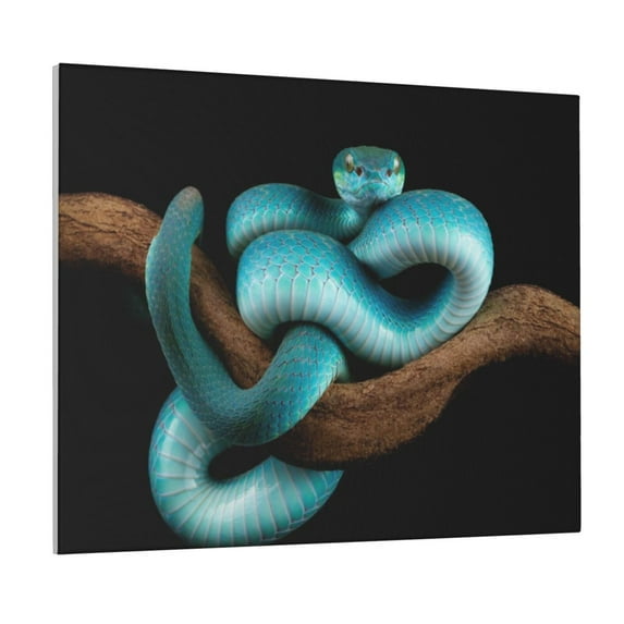 Susaid Blue Viper Snake Pattern Canvas Wall Decor Poster Framed Artwork Decoration for Bedroom Home Office Ready to Hang,Horizontal