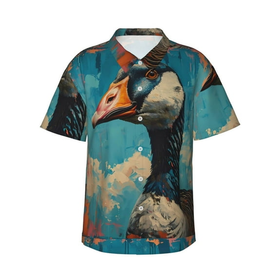 Susaid Blue Watercolor Duck Print Hawaiian Shirts for Men Women,Hawaiian Summer Short-Sleeve Casual Relaxed-Fit Button-Down,3X-Large