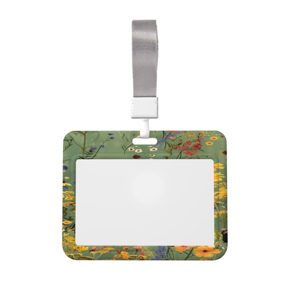 Susaid Botanical Garden With Cats Print ID Badge Holder with Double-Sided Windows Horizontal Hard Plastic Case Black Card Protector Pouch for Office School ID Credit Cards