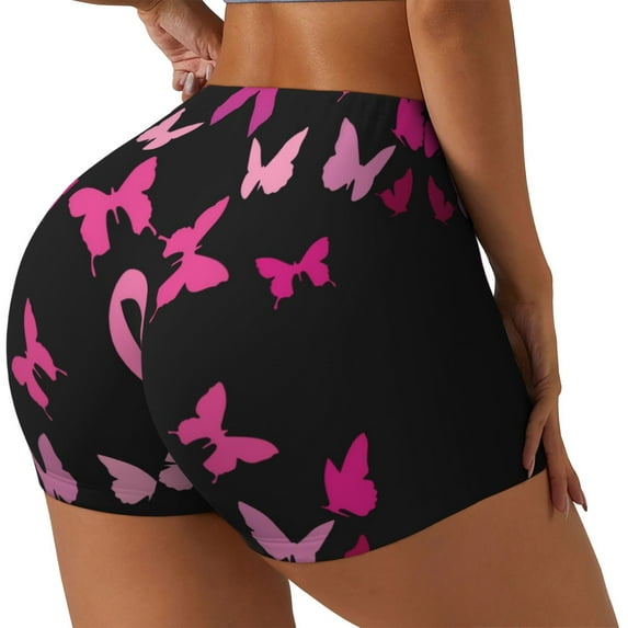 Susaid Breast Cancer Print Intensify Workout Shorts for Women Seamless Scrunch Short Gym Yoga Running Sport Active Exercise Fitness Shorts-XX-Large