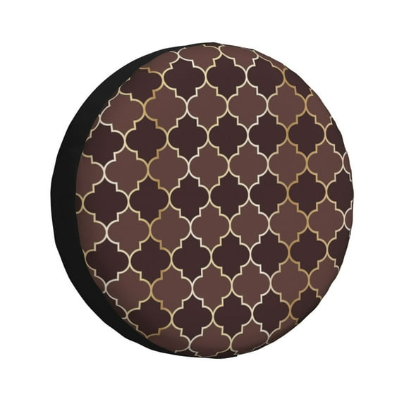 Susaid Brown Gold Grid Print Tire Covers,Waterproof Anti-UV Snow Sun Rain Tire Covers for RV,Truck, SUV, Trailer, Camper-15 inch