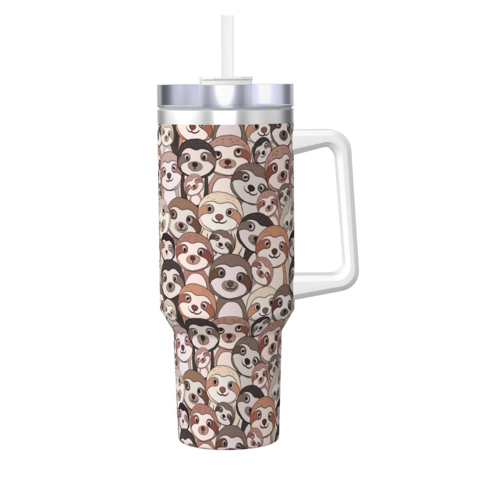 Susaid Brown Sloth Print Indoor Outdoor Straw Lid 40oz Ice Bully With ...