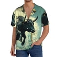 thumbnail image 1 of Susaid Bull Charging Through Waves Print Men's Polo Shirts Button Down Short Sleeve Casual Summer Beach Vintage Shirts for Men-Medium, 1 of 5