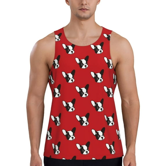 Susaid Bulldog Red Print Men's Sleeveless Workout Running Tank Top Dry Fit Athletic Gym Sports Swim Beach Muscle Bodybuilding Shirts-Medium