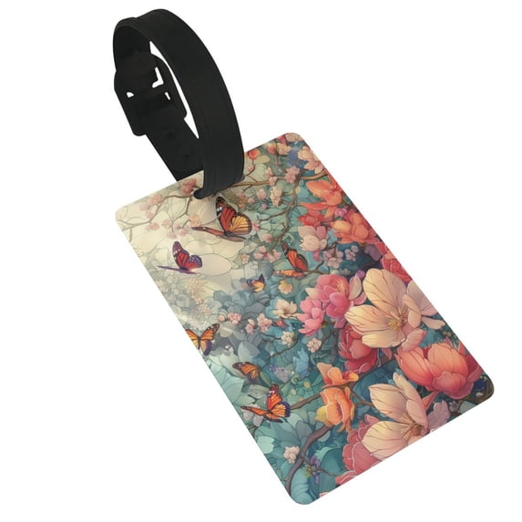 Susaid Butterflies In Blooming Garden Print Funny Luggage Tags Colorful Unique Travel Baggage Bag Tags Suitcase Identify Labels for Women Men