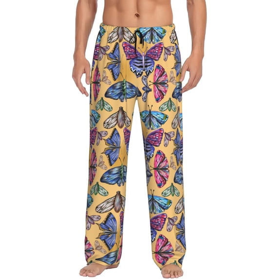 Susaid Butterfly 3 Print Mens Pajama Pants Set Sleep & Lounge Pants, PJ Bottoms with Pockets and Button Fly-X-Large