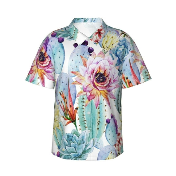 Susaid Cactus Print Short Sleeve Shirts Button Down Casual Shirts Summer Beach Aloha Button Down Short Sleeve for Men ,Medium