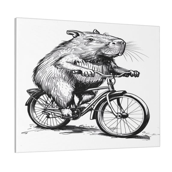 Susaid Capybara Riding Bicycle Pattern Canvas Wall Decor Poster Framed Artwork Decoration for Bedroom Home Office Ready to Hang,Horizontal