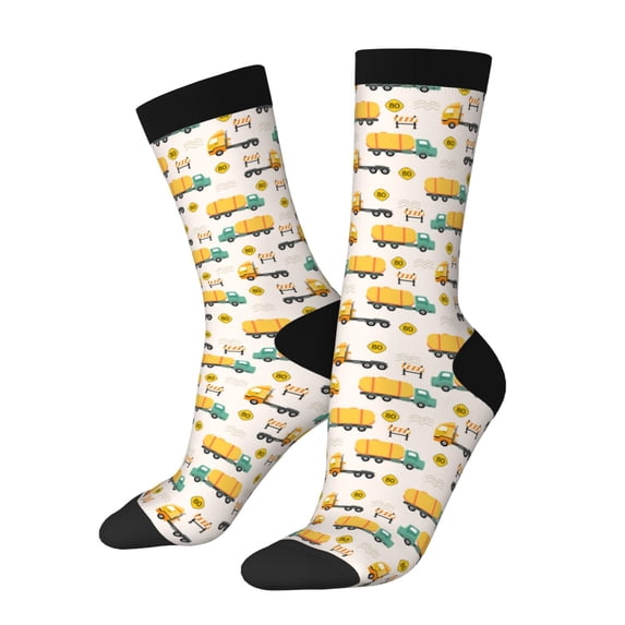 Susaid Cars Print Men's Moisture Wicking Cushioned Crew Work Boot Socks Suitable for Size 36-45