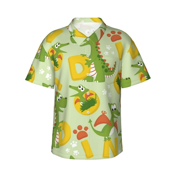 Susaid Cartoon Dinosaurs Print Short Sleeve Shirts Button Down Casual Shirts Summer Beach Aloha Button Down Short Sleeve for Men ,X-Large