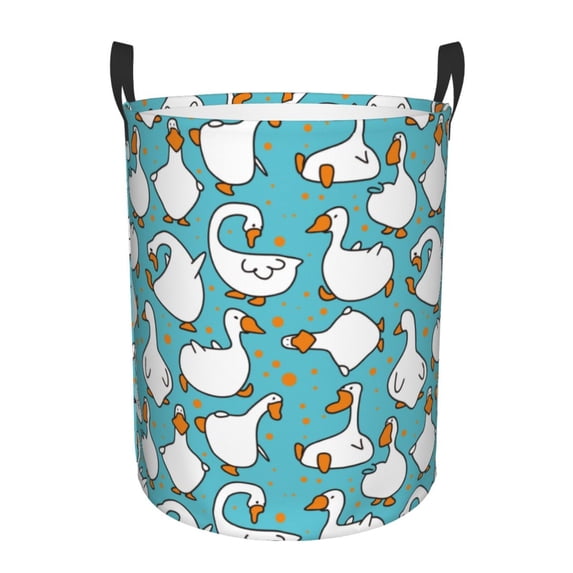 Susaid Cartoon Funny Goose Print Waterproof Oxford Cloth Storage Circular Laundry Hamper BasketCapacity for Home-Medium