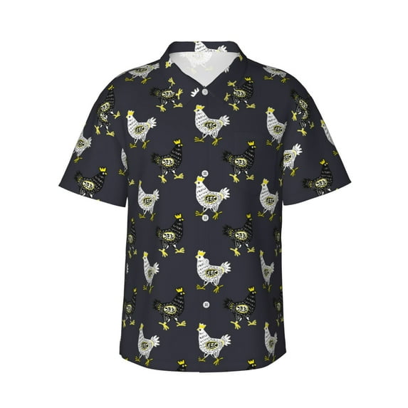 Susaid Cartoon Rooster Print Short Sleeve Shirts Button Down Casual Shirts Summer Beach Aloha Button Down Short Sleeve for Men ,Large
