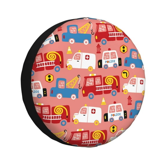 Susaid Cartoon with Traffic Elements Print Tire Covers,Waterproof Anti-UV Snow Sun Rain Tire Covers for RV,Truck, SUV, Trailer, Camper-16 inch