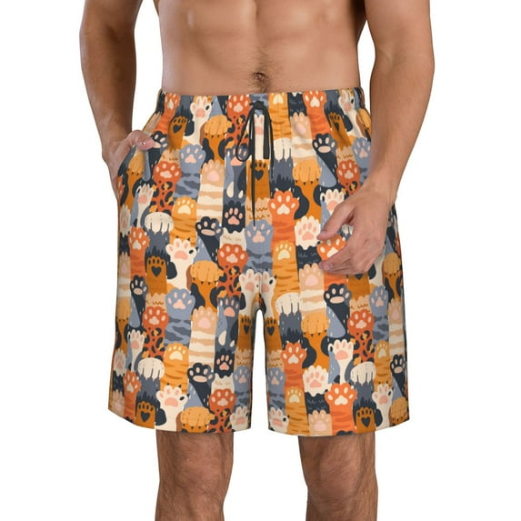 Susaid Cat Paws Print Men's Swim Trunks Hawaiian Bathing Mesh Lining Suit Swimsuits Beach Shorts with Pockets-Large