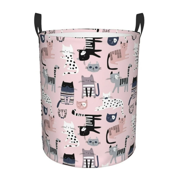 Susaid Cat Print Waterproof Oxford Cloth Storage Circular Laundry Hamper BasketCapacity for Home-Small