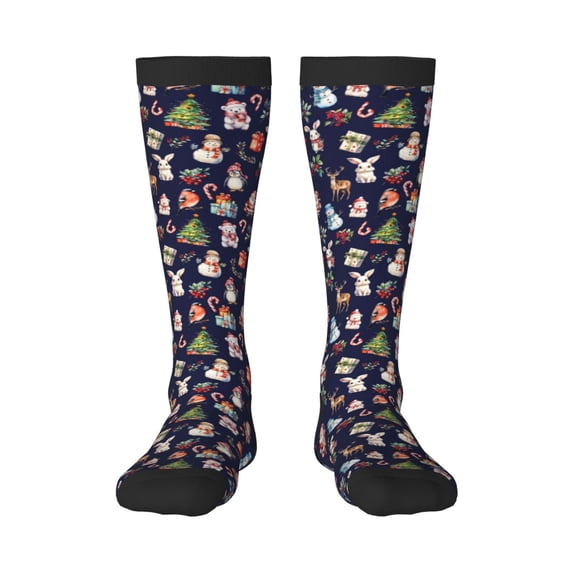 Susaid Christmas Critters Delight Print Thermal Winter Socks for Men and Women, Warm Crew Hiking Socks, for Boots and Outdoor Activities