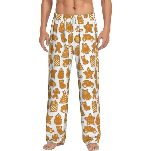 Susaid Christmas Elements Print Mens Pajama Pants Set Sleep & Lounge Pants, PJ Bottoms with Pockets and Button Fly-X-Large