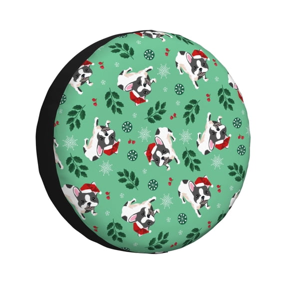 Susaid Christmas French Bulldog Print Tire Covers,Waterproof Anti-UV Snow Sun Rain Tire Covers for RV,Truck, SUV, Trailer, Camper-15 inch