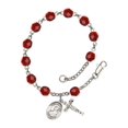 thumbnail image 1 of St. Benjamin Silver Plate Rosary Bracelet 6mm July Red Fire Polished Beads Crucifix Size 5/8 x 1/4 medal charm, 1 of 6