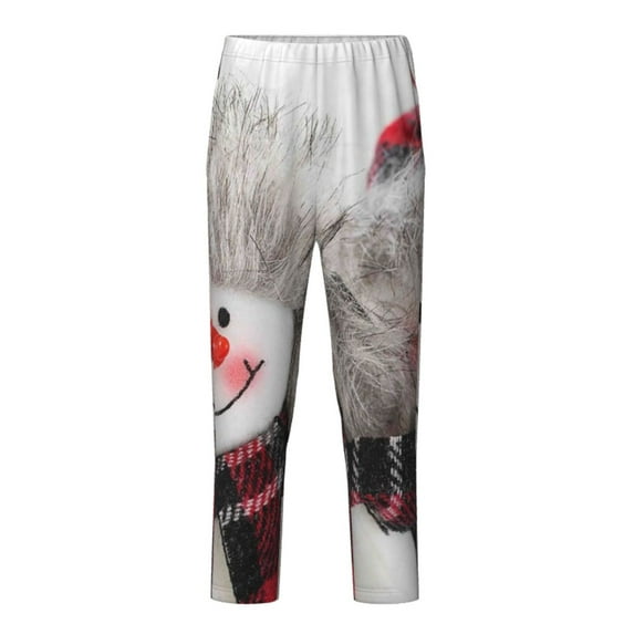 Susaid Christmas Snowman With Hat Print Soft Teen Sleep Pants, Long Pajama Bottoms with Two Pockets and Elastic Waist, Designed for Ages 5-16-Large