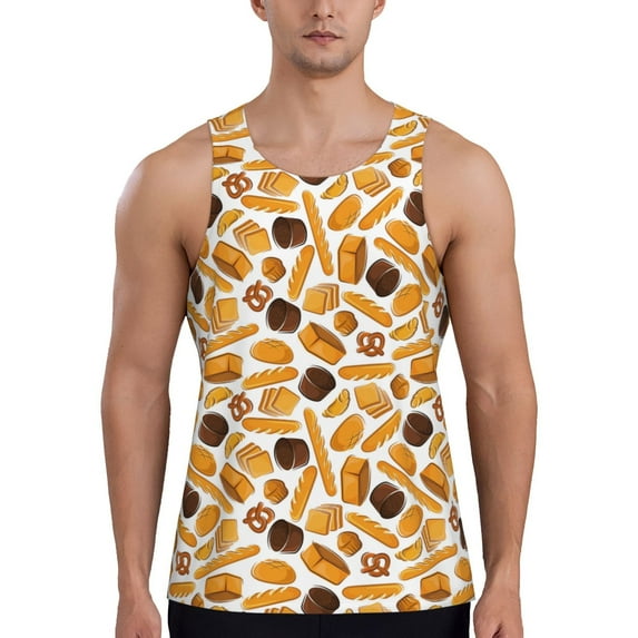 Susaid Coffee Bun Hot Dog Print Men's Sleeveless Workout Running Tank Top Dry Fit Athletic Gym Sports Swim Beach Muscle Bodybuilding Shirts-Medium