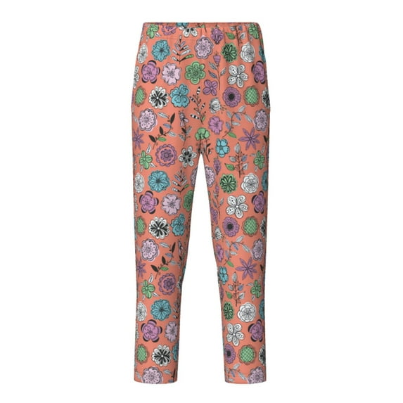Susaid Color Flowers Print Soft Teen Sleep Pants, Long Pajama Bottoms with Two Pockets and Elastic Waist, Designed for Ages 5-16-Medium