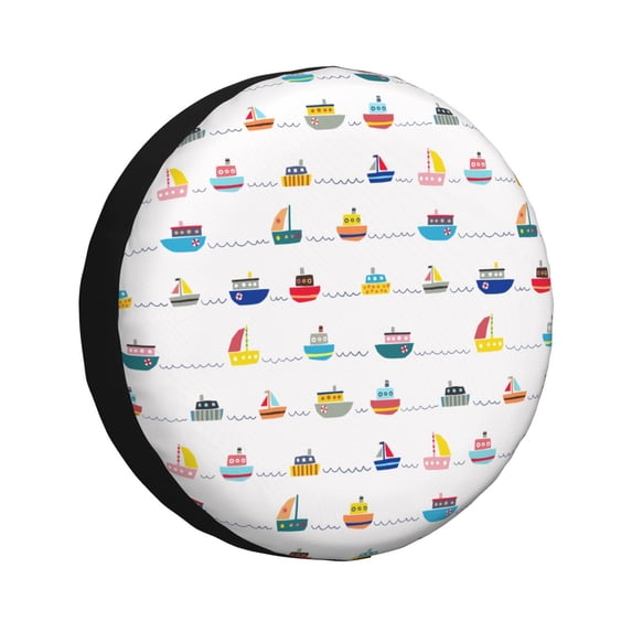 Susaid Color Ships Print Water Proof Spare Tire Cover Wheel Tire Dust-proof Cover Fit Trailer, RV, SUV and Many Vehicle-14 inch